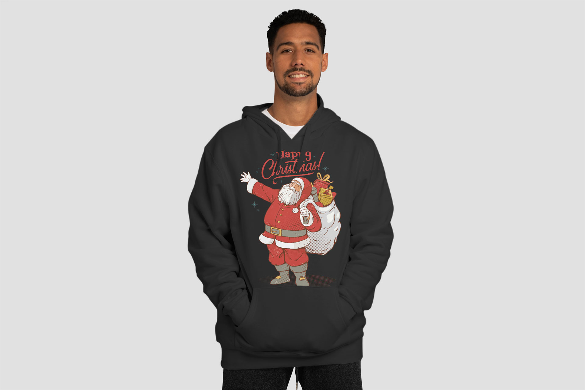 Weihnachtshoodie / Kapuzenpullover "Happy Christmas" - Schwarz- Unisex- alle Größen